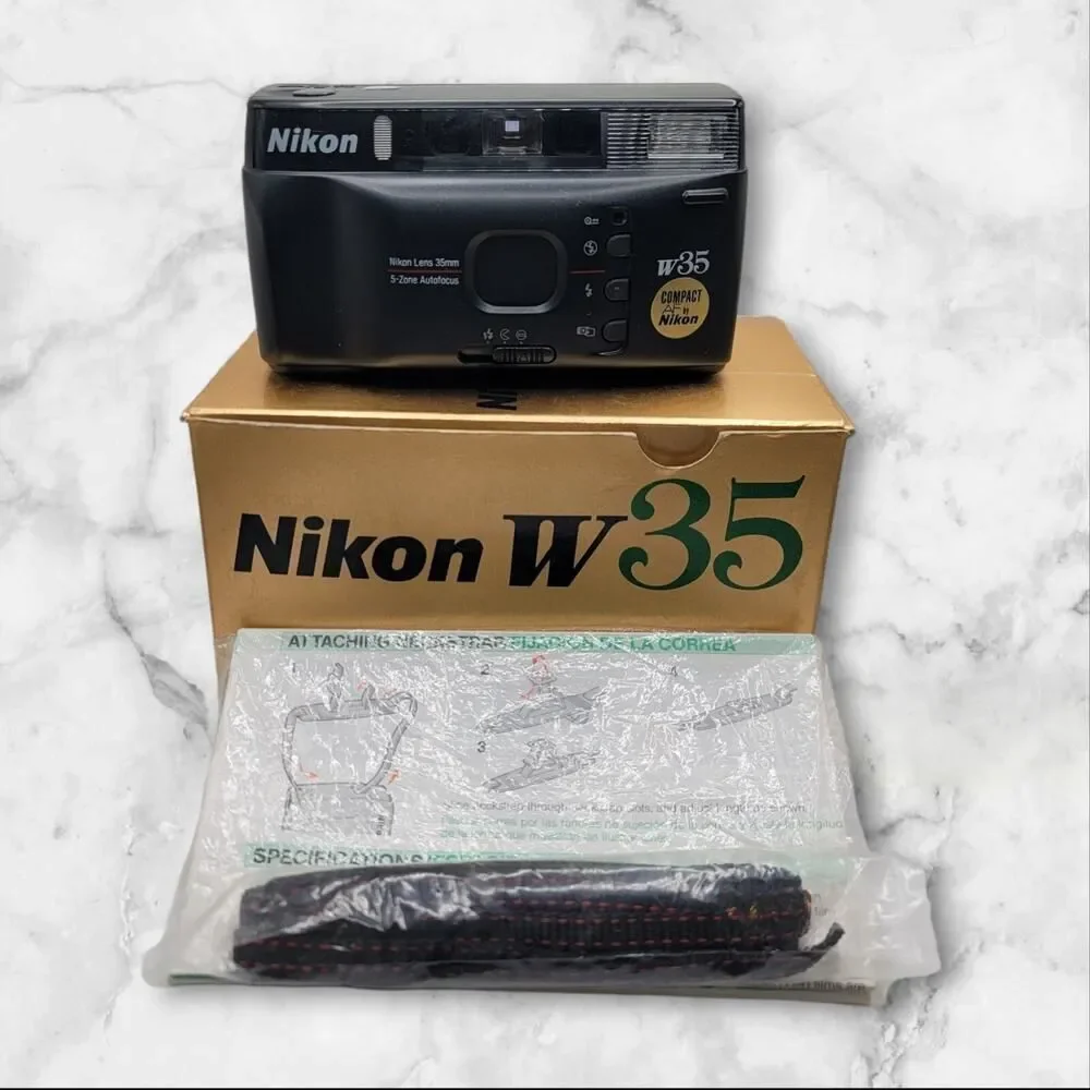 Vintage Nikon W35 - 35mm Point and‎ Shoot Film Camera with Manual And Strap EUC